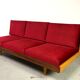 Daybed in beech and red fabric by jitona, vintage czech 1970s