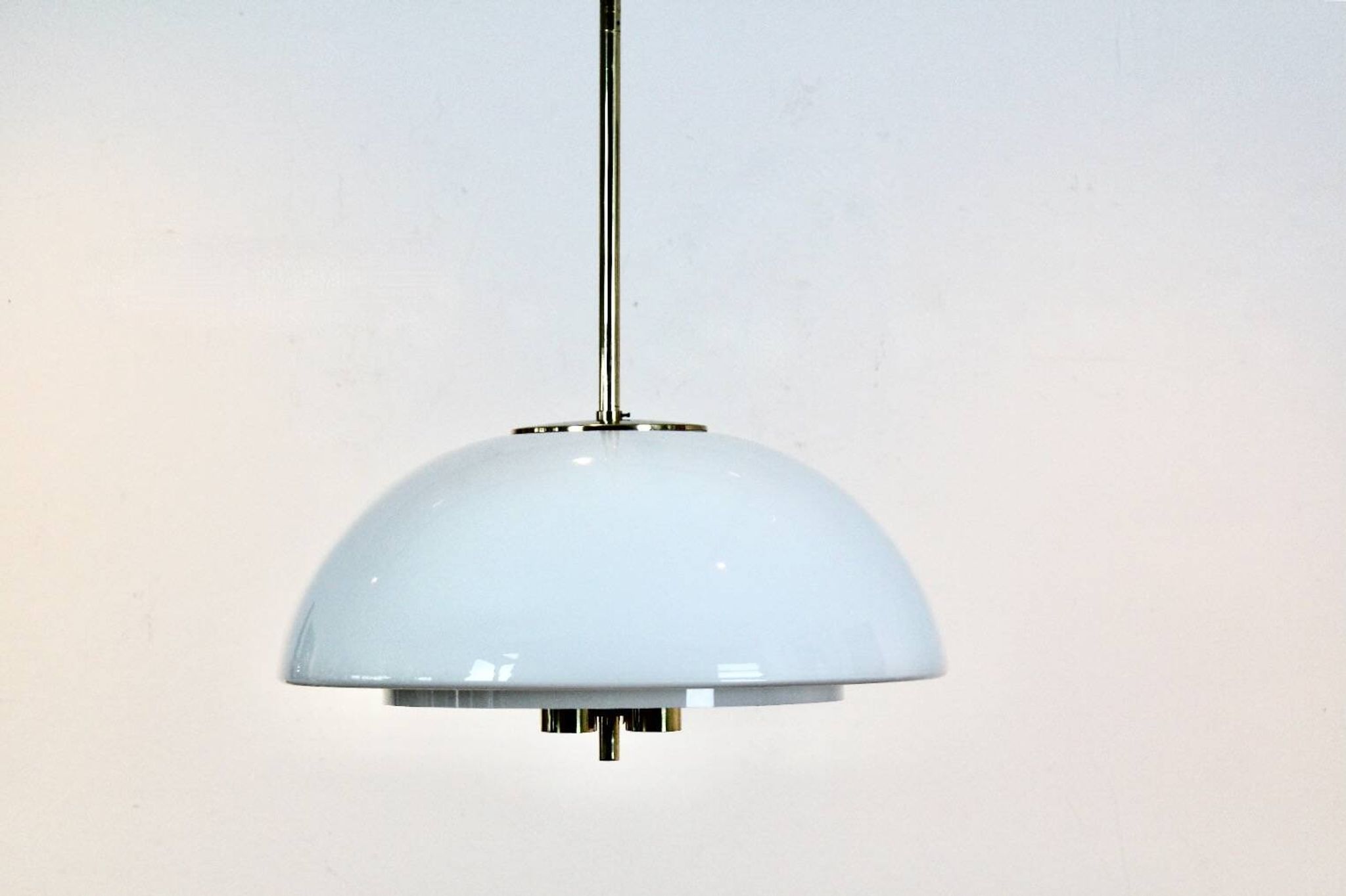 Glashütte Limburg Mushroom Pendant Light in Opal Glass and Brass