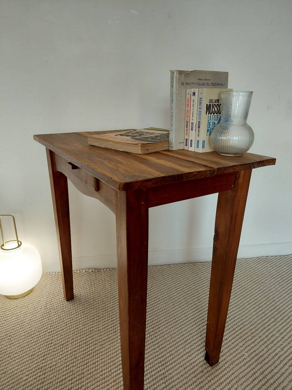 Old solid wood console - drawer - curved line - chic country style