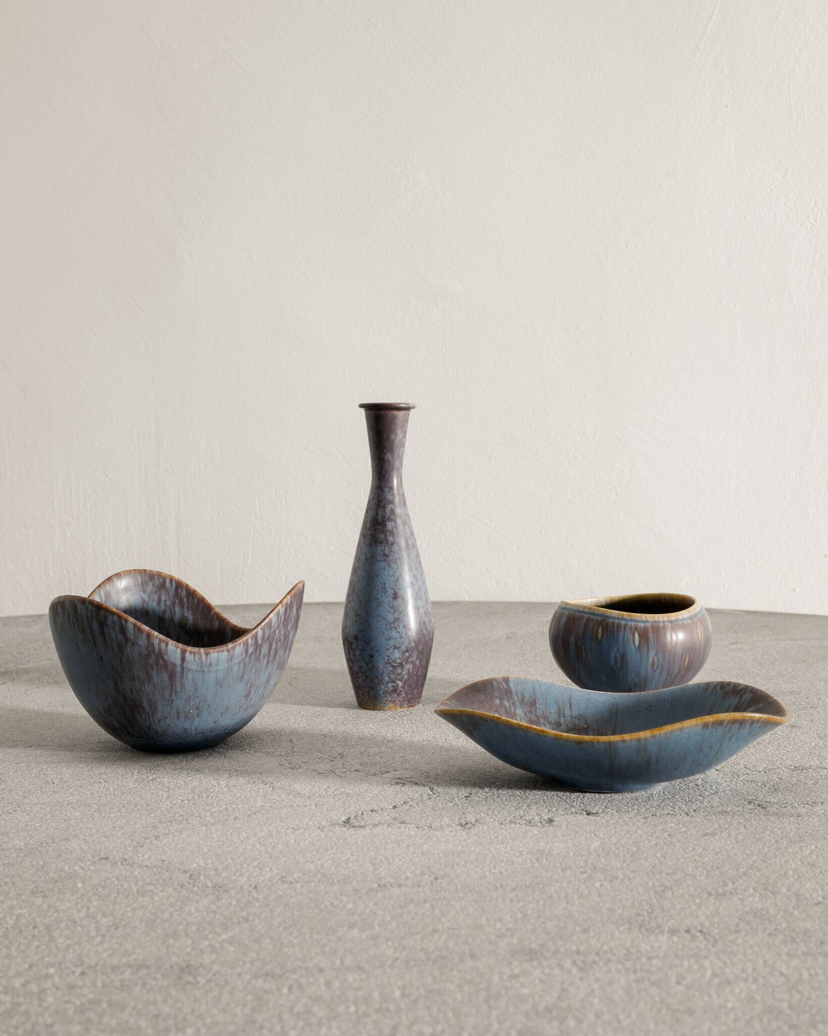 Set of Vintage Swedish Mid Century Blue Ceramics by Gunnar Nylund, 1950s