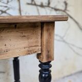 Solid wood desk, black base