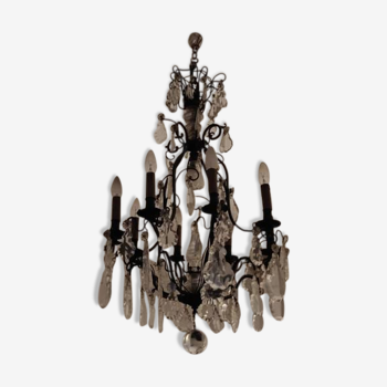 Old bronze chandelier and crystal tassels - 8 lights