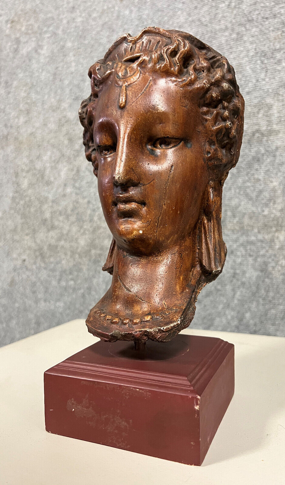 Diane de Poitiers stone bust on a terrace in false pretense of marble