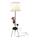 Plant holder floor lamp with shelf, black tripod