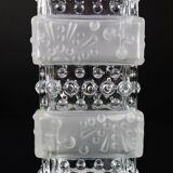 Vintage glass vase, block vase, textured surface, relief decoration