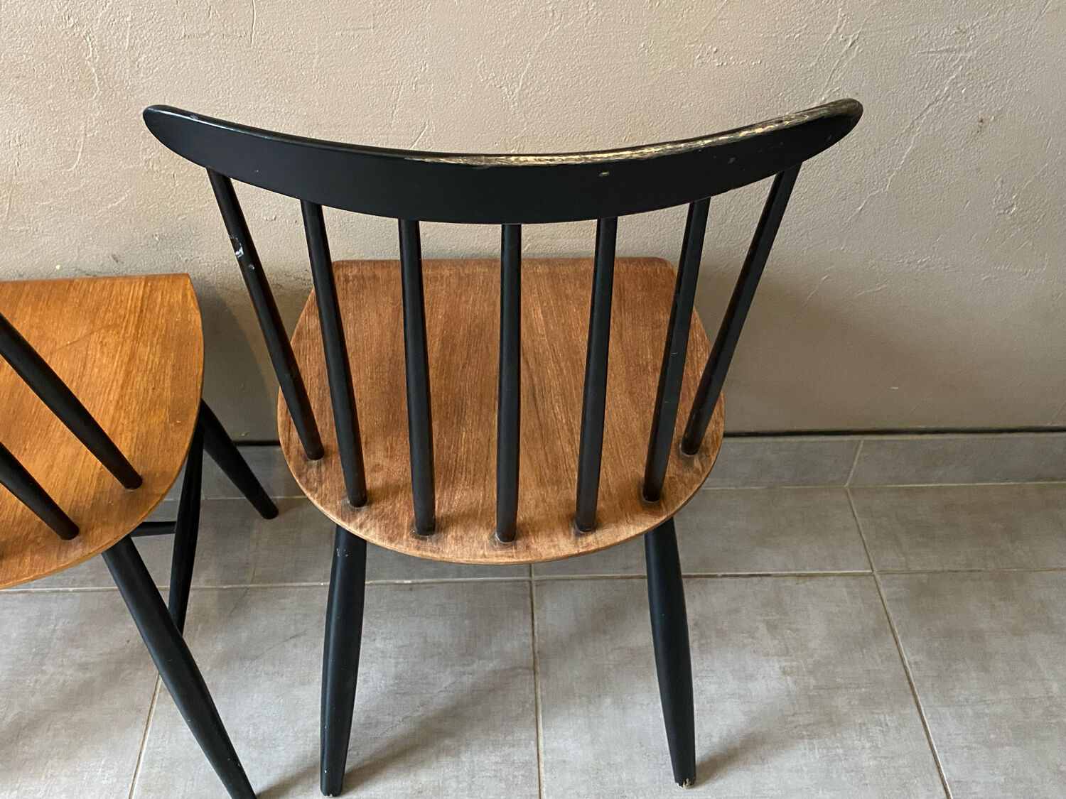 3 vintage Fanett chairs, Tapiovaara model, Stol Kamnik edition