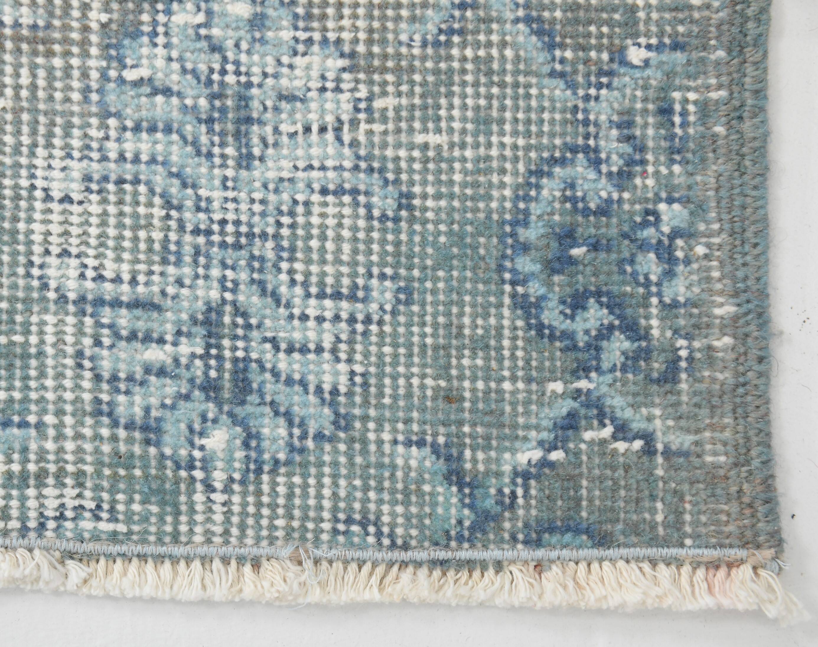 7x11 Turkish Light Blue Camouflage Pattern Vintage Rug, 223x329Cm