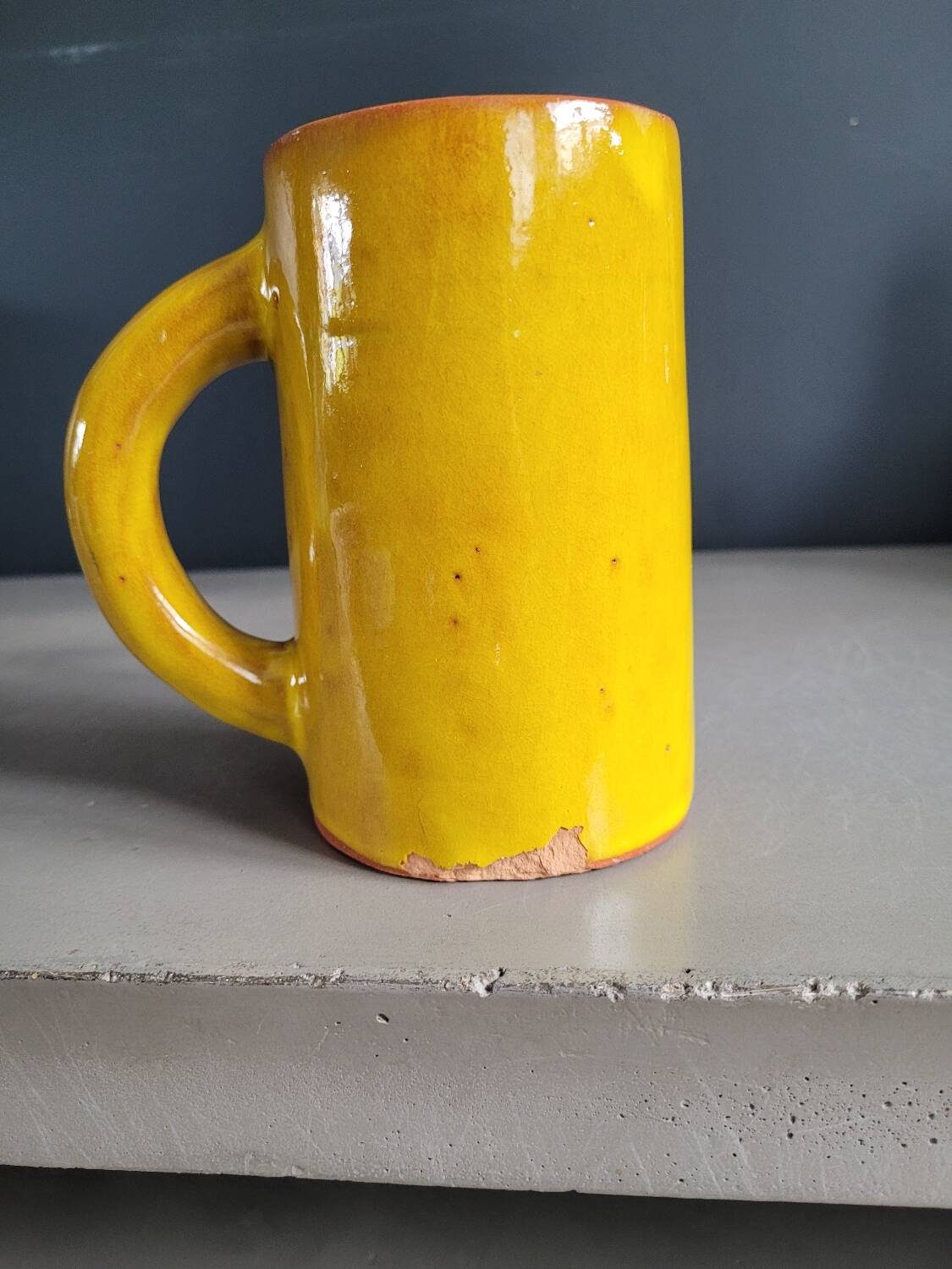 Mustard glazed terracotta mug signed - cup