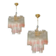 Pair of Murano Style Glass Vanished Pink Tronchi Venini Style Chandeliers