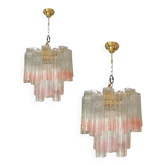 Paire de lustres en verre teinté rose de style Tronchi Venini de style Murano