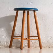 Antique wooden stool with a round seat – Central Europe, around 1950