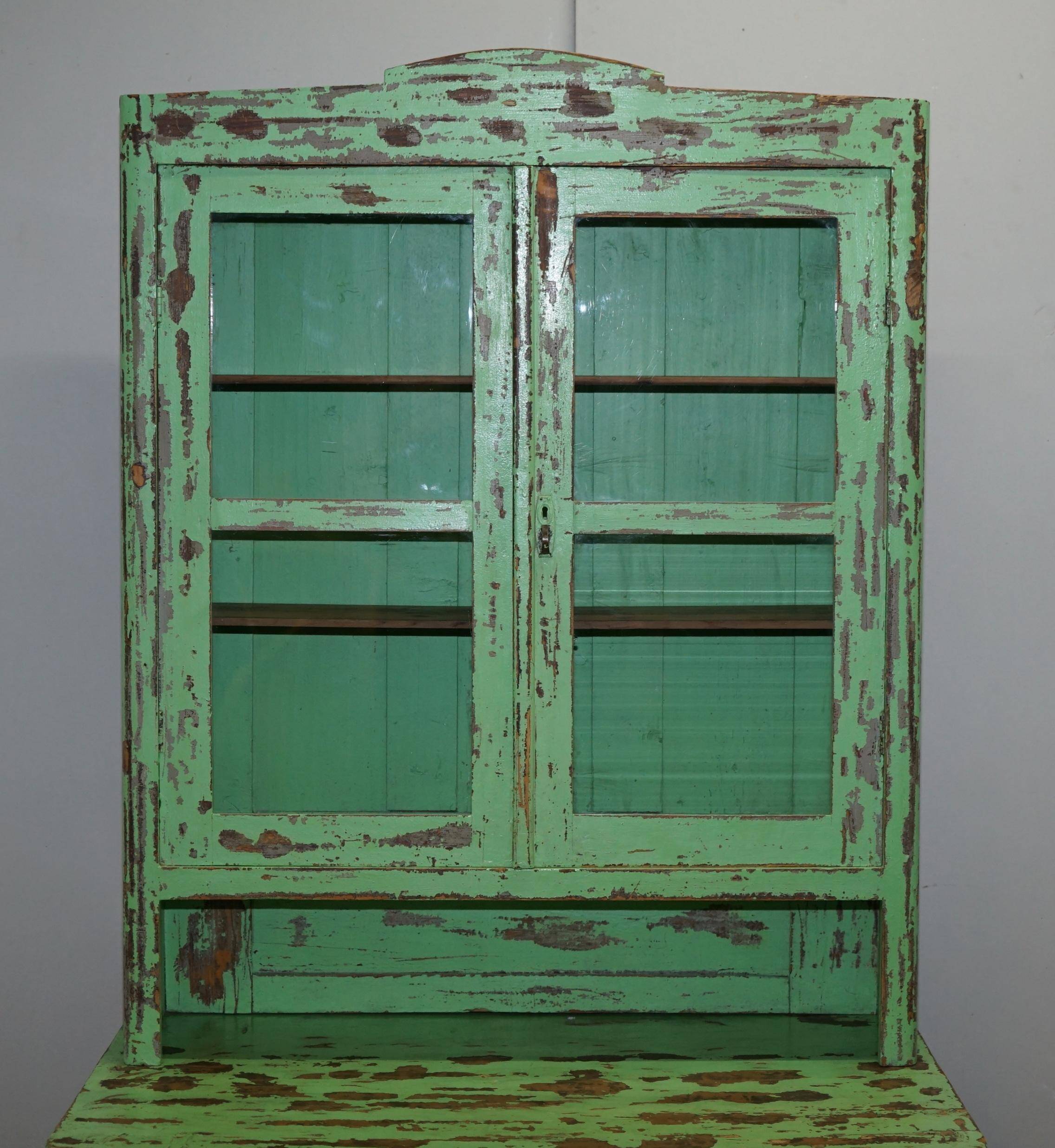 Victorian Green Patinated Buffet, Library or Cabinet