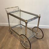 Table de style néo classique en métal argenté et doré et verre