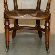 Chaise de capitaine victorienne en acajou et cuir