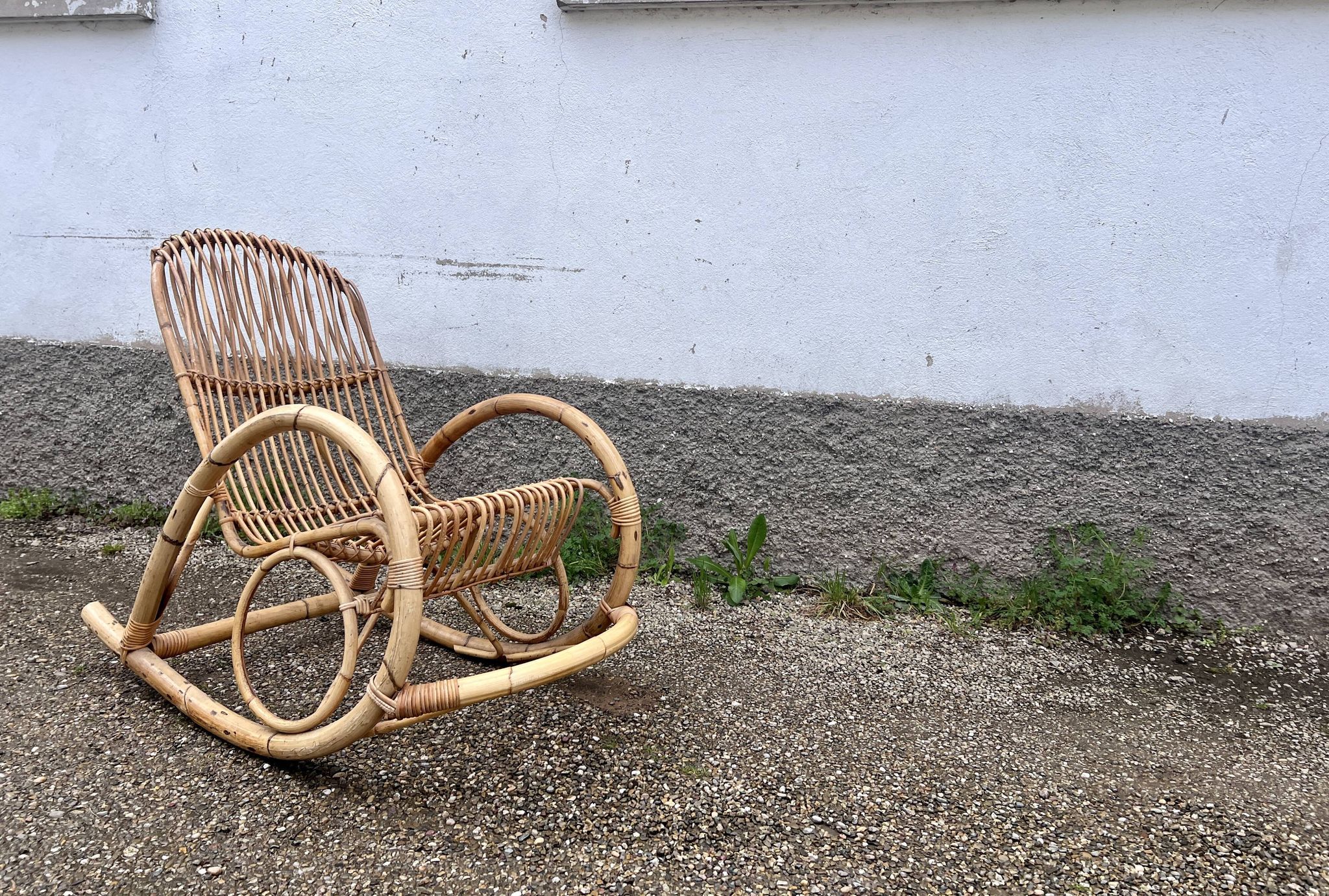 Rocking chair rotin 1960 bambou