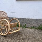 Rocking chair rotin 1960 bambou
