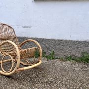 Rocking chair rotin 1960 bambou