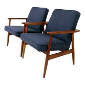 Deux fauteuils des années 50 par M. Zieliński, Pologne 1960, en tweed marine.