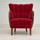 Années 1960, design danois, fauteuil en tissu rouge cerise, très bon état d’origine.