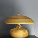 Pencil Reed Rattan Bamboo and Brass Mushroom Table Lamp, Italy, 1970s
