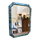 Old octagonal mirror beveled in painted wood, 68x48 cm