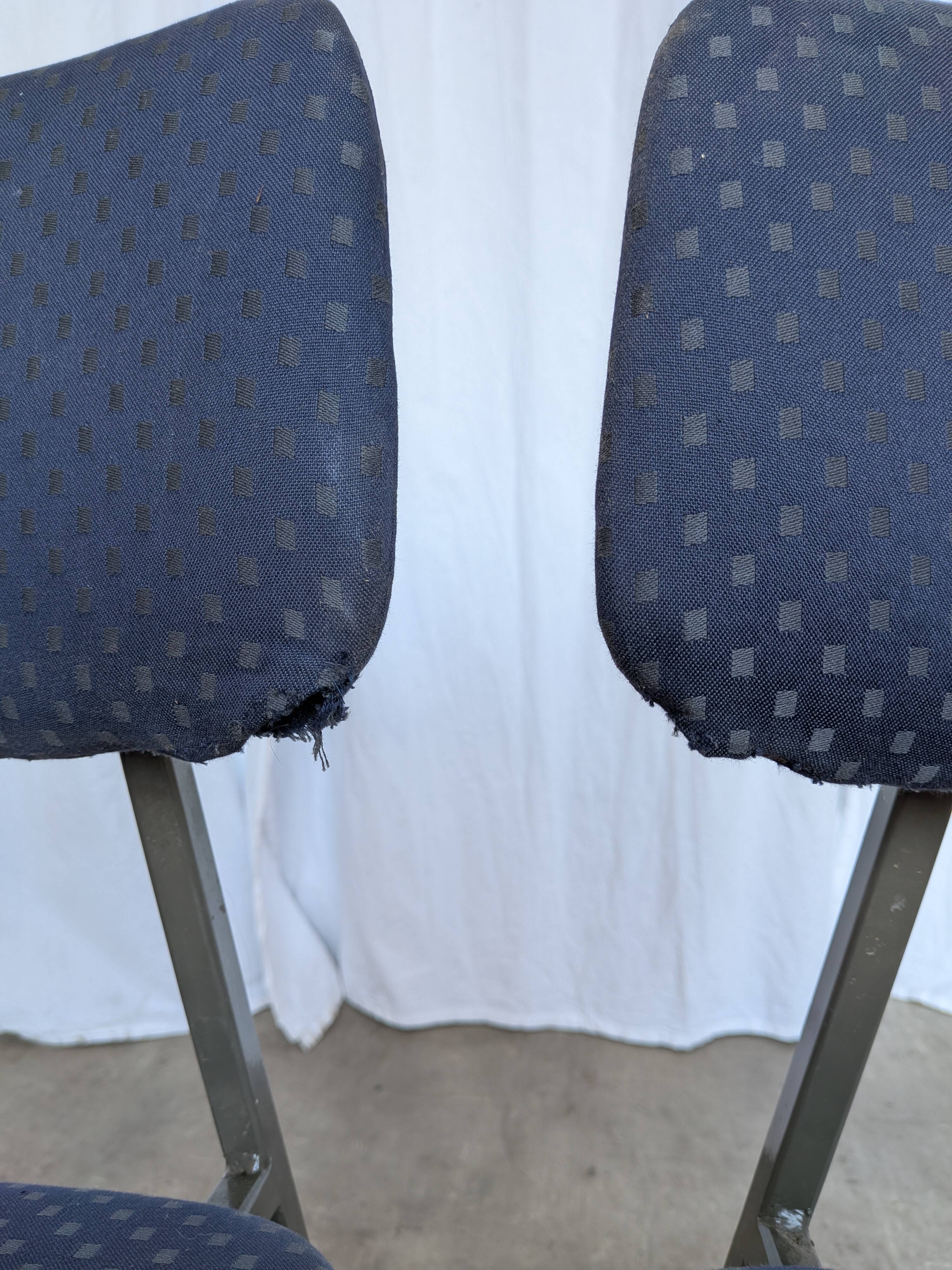 Set of 4 Vintage Stol Kamnik School Chairs Blue Upholstered Retro Dining Ch