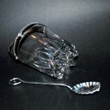 Vintage molded glass ice bucket and chrome ice cube spoon