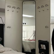 1960s Mid-Century Modern White Wood Corner Coat Hanger with Mirror