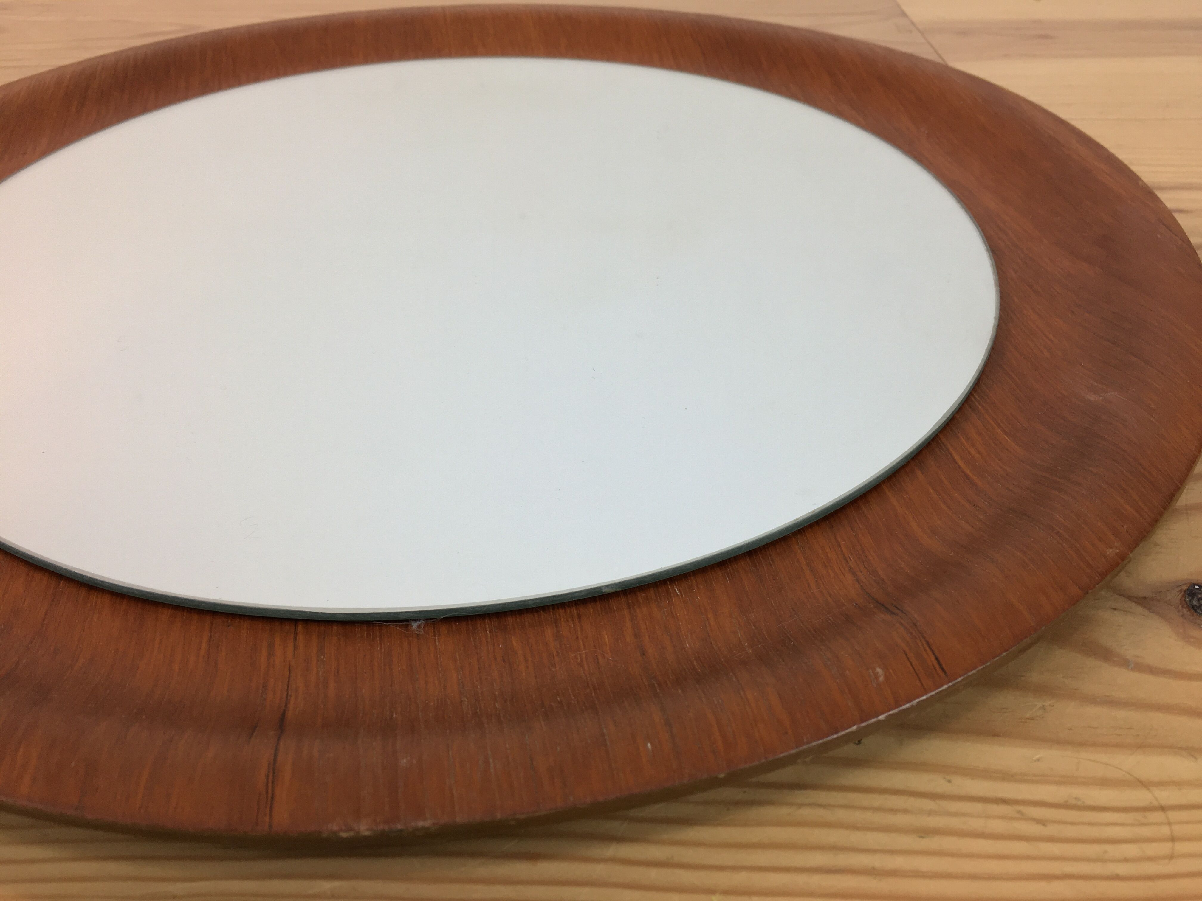 Mirror scandinavian teak 45 cm, round, 60s