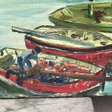 Oil painting on canvas, breton seaport concarneau? signed briey 1974