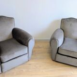 Pair of moustache club armchairs in elephant grey velvet.