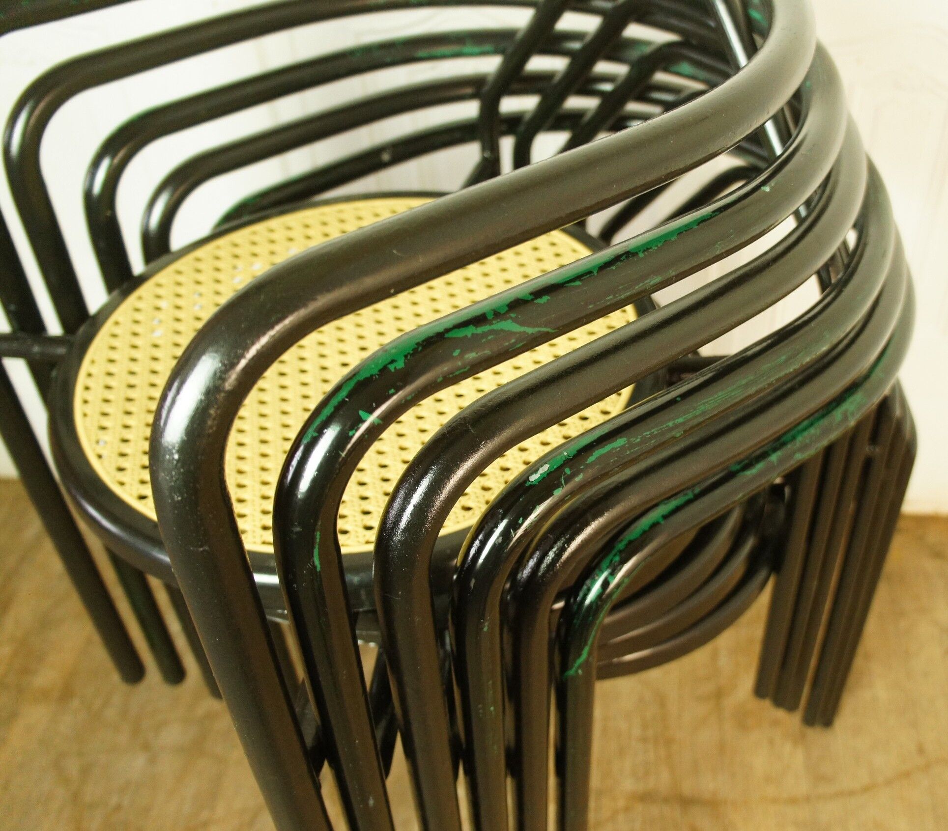 Set de 6 fauteuils minimalistes "Bauhaus" en métal & cannage