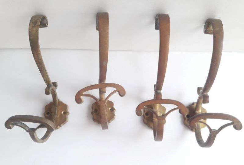 4 patères double bronze porte manteau chapeau ancienne