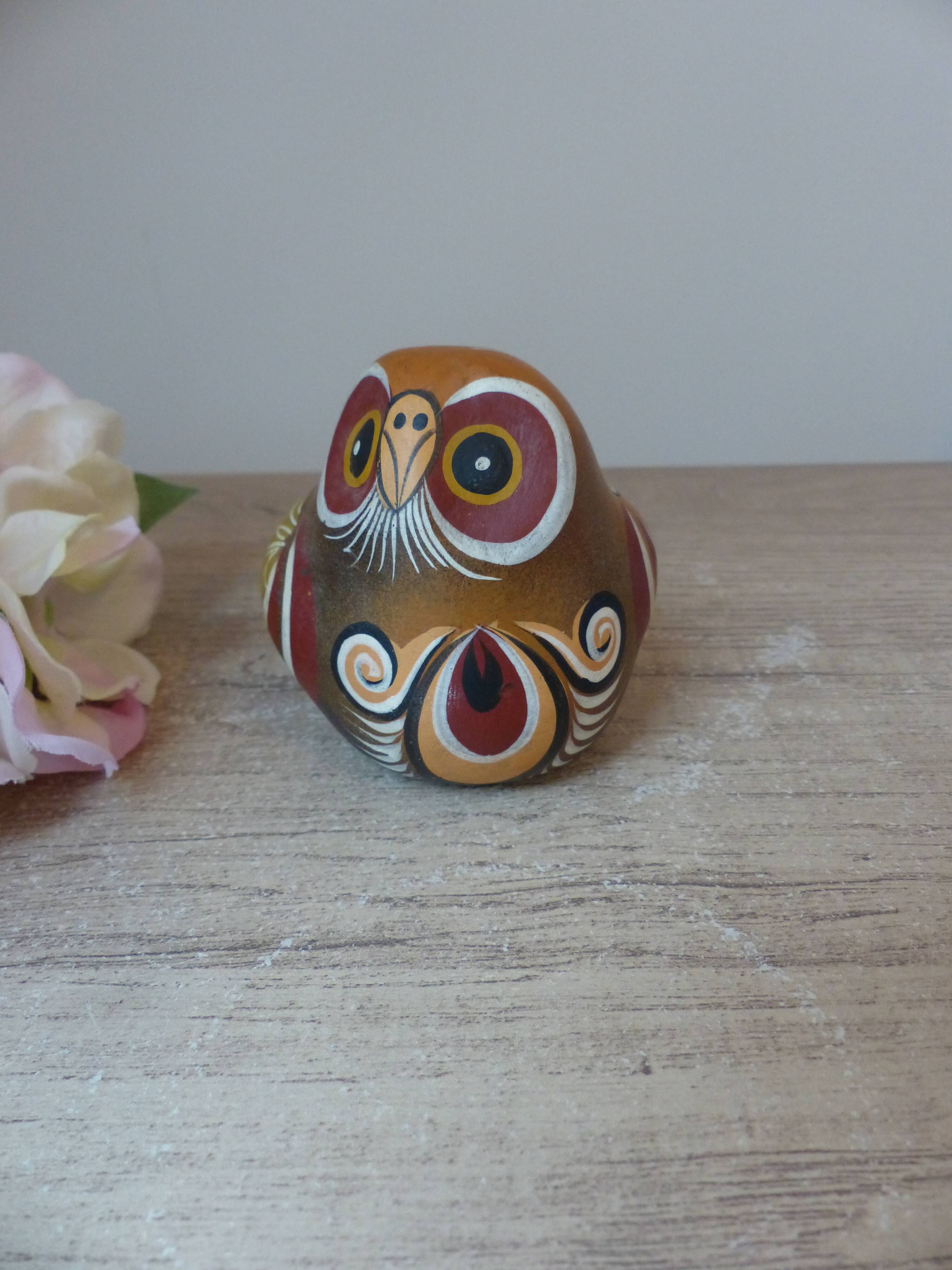 Vintage Hand Painted Mexican Art Pottery Owl Sculpture Signed Elias Regin Mexico