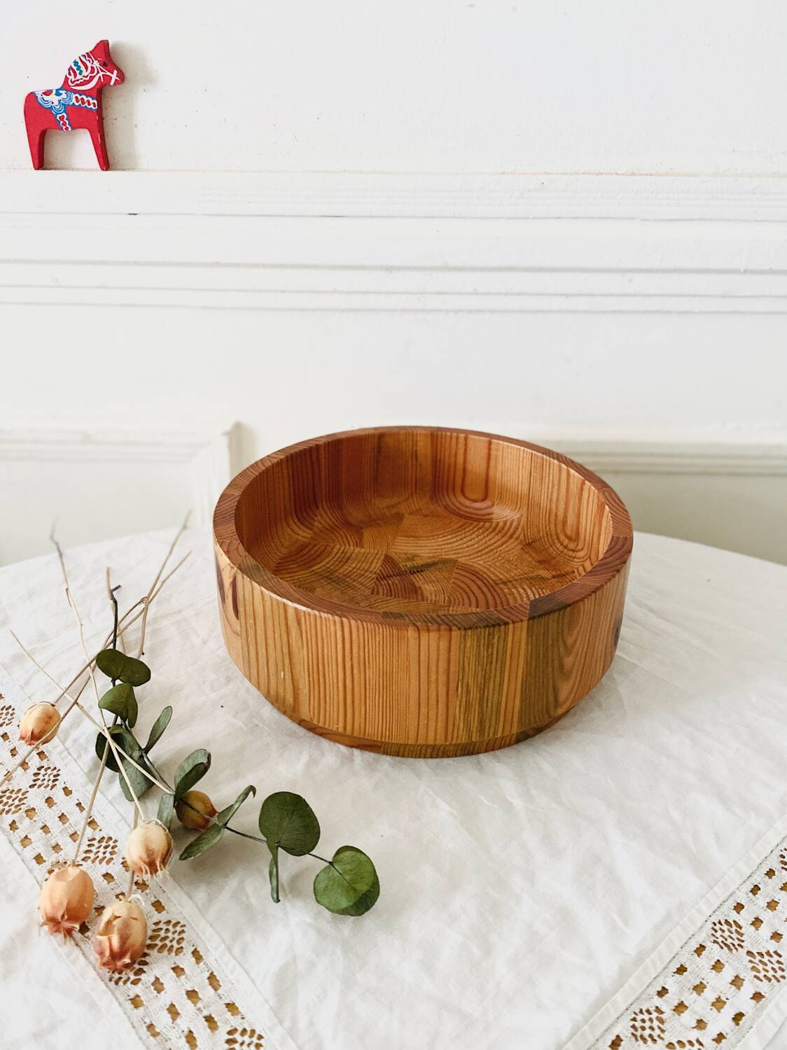 Large Scandinavian glass and wood salad bowl BLOMBERG GOTENE SWEDEN