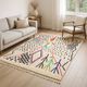 Ecru Azilal rug with colourful Berber symbols.