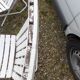 Pair of iron and old wood garden chairs