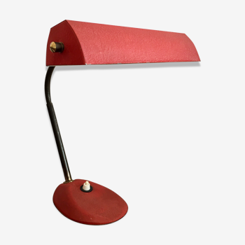 Lampe de bureau de notaire avec bras flexible rouge en laiton