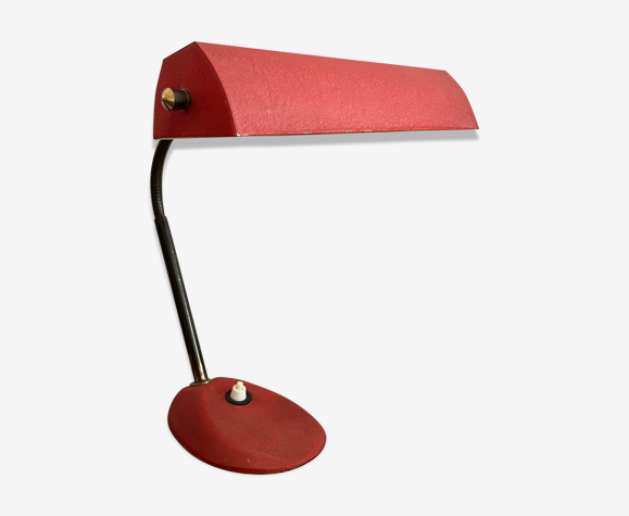 Lampe de bureau de notaire avec bras flexible rouge en laiton