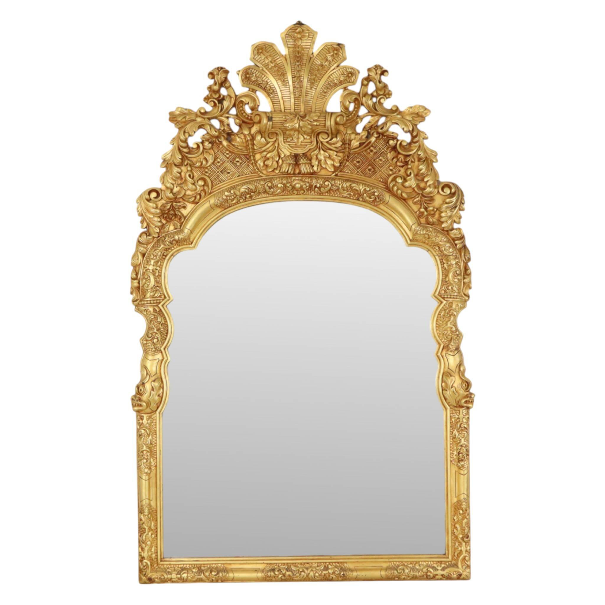 Large Classic Wooden Mirror, Rococo Style Chinoiserie, 124 cm