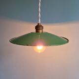 Industrial pendant light in green enamelled sheet metal, 1930s-40s