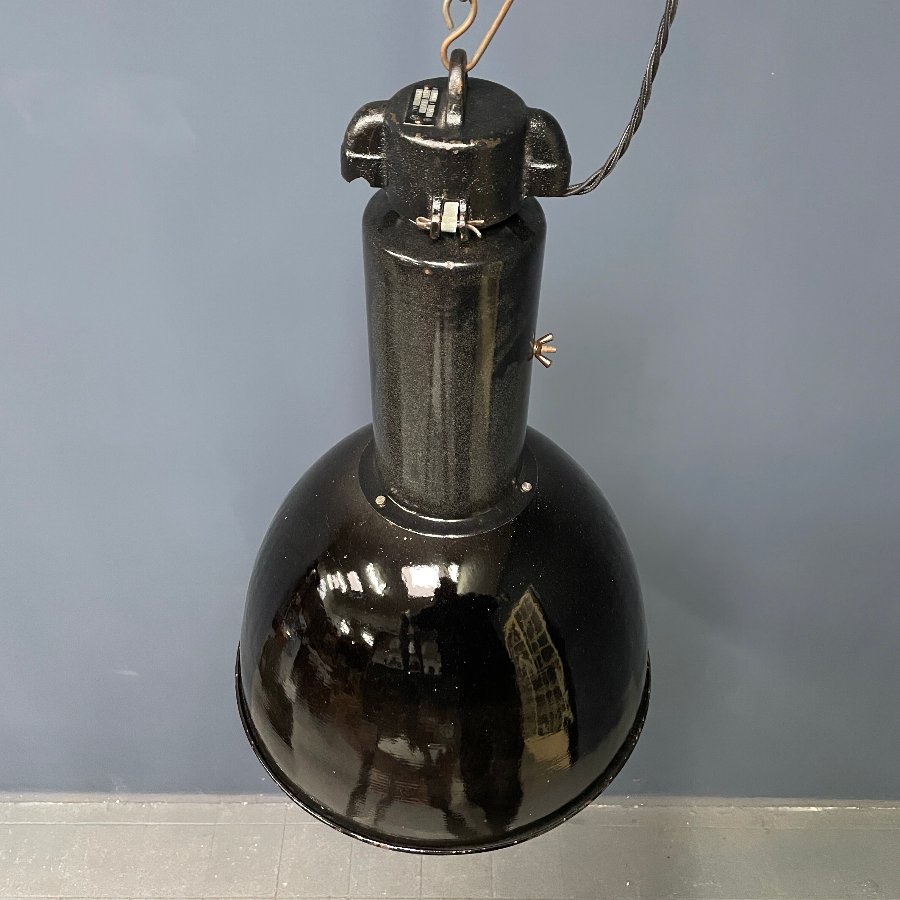 Large black enamel Bauhaus hanging lamp