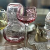 7 vintage iridescent foot glasses