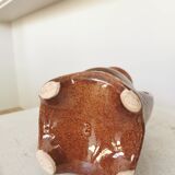 Vintage Amphora Vase: Large Brown Glazed Pottery with Grape Motif