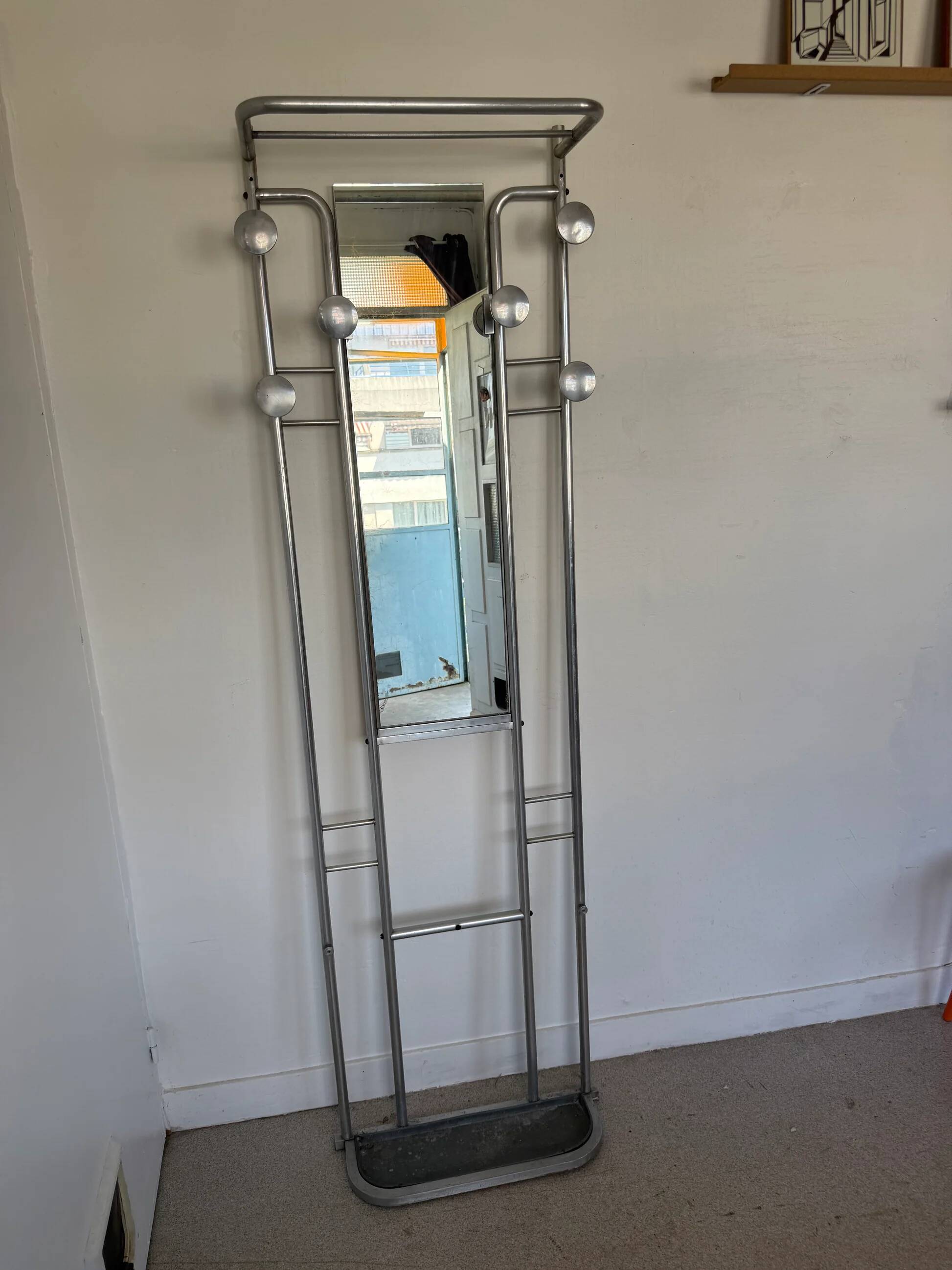 Vintage brushed aluminium coat rack from the 1950s.