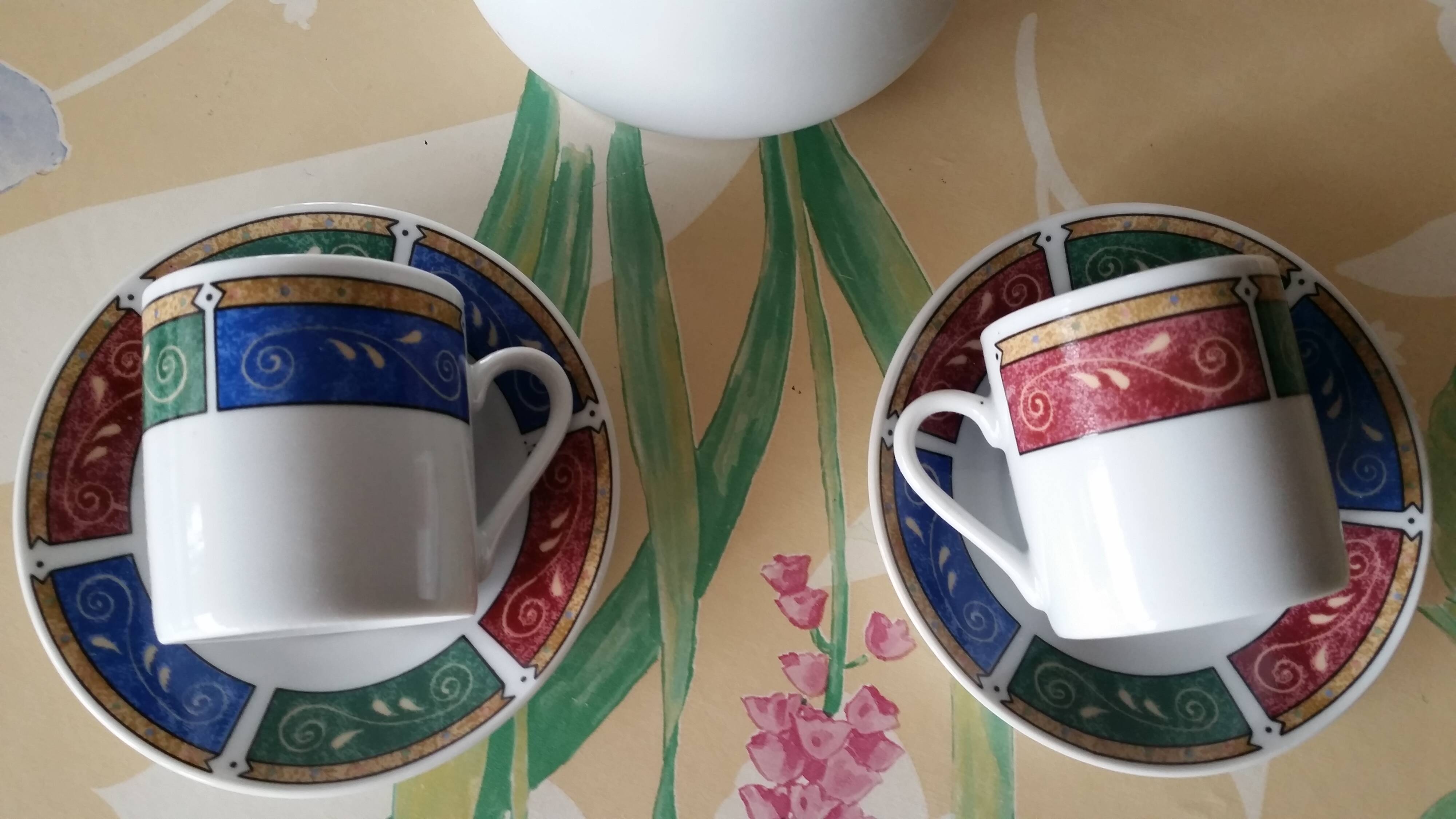 Coffee service cups saucers and coffee maker