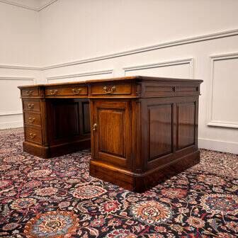 Classic English partner desk green leather