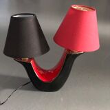Pair of double fire lamps in red and black ceramic 50s