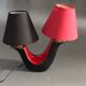 Pair of double fire lamps in red and black ceramic 50s