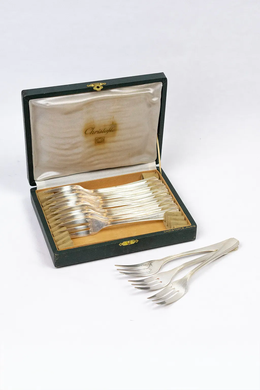 Christofle – 12 cake forks, Boréal model with original box